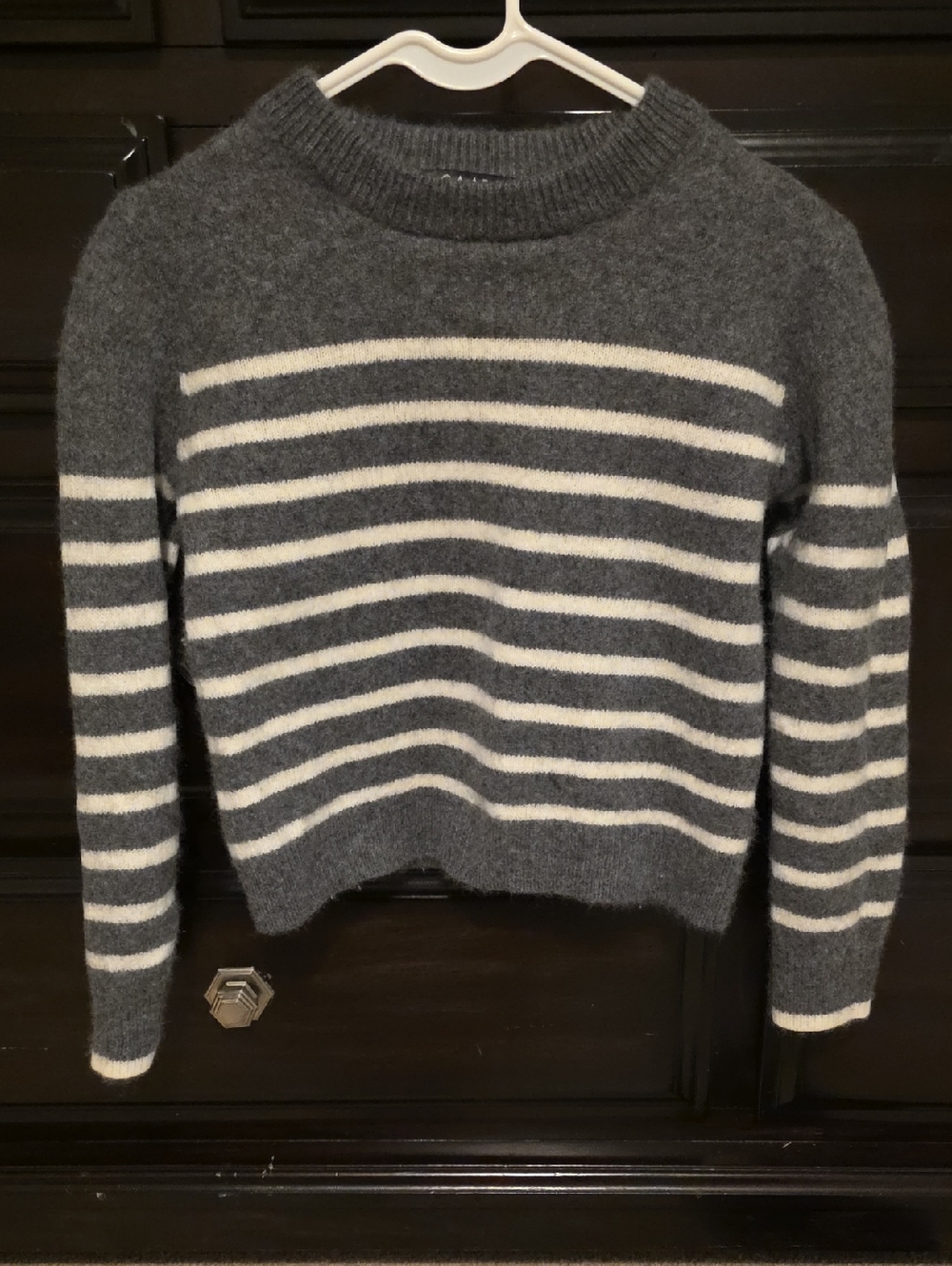 CAARA Striped Gray and White Crewneck Cashmere Women's Sweater